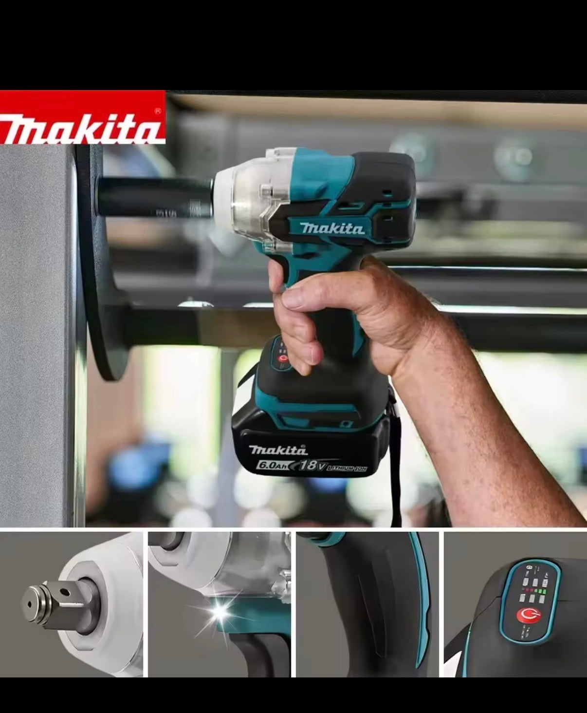 Makita DTW285 high torque impact wrench, wireless rechargeable handheld wrench, 18V lithium battery multifunctional tool