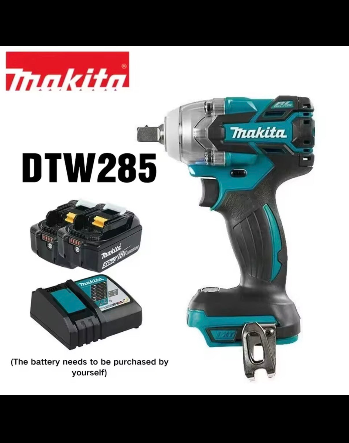 Makita DTW285 high torque impact wrench, wireless rechargeable handheld wrench, 18V lithium battery multifunctional tool